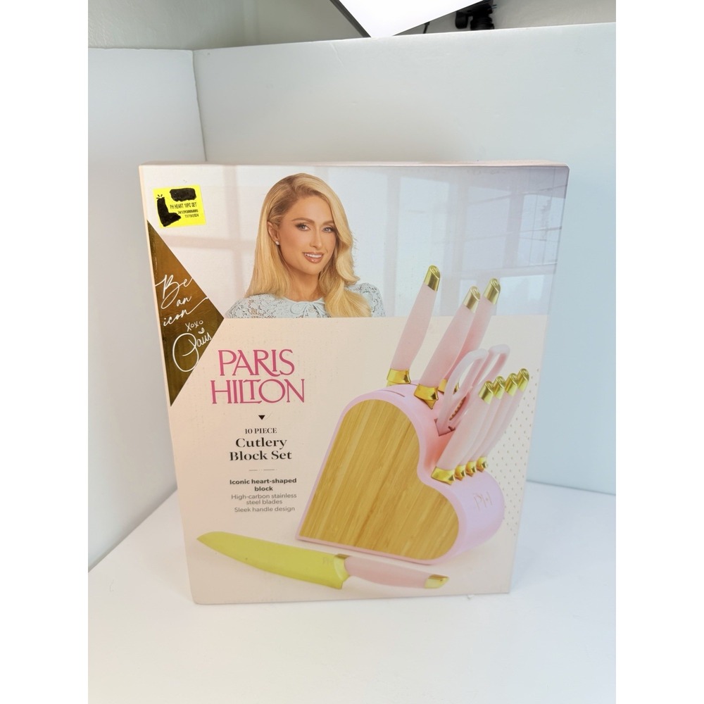 Paris Hilton 10-pc Stainless Steel Knife Collection Heart Block Set Pink Gold